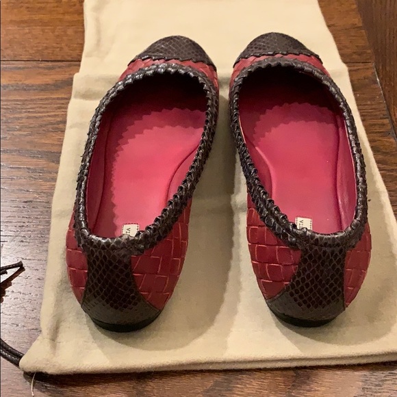 Bottega Veneta Snakeskin Trim Intrecciato Flats - Picture 4 of 11